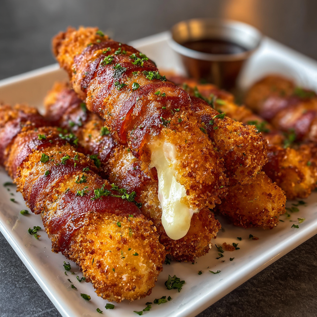 Nashville Hot Bacon Wrapped Mozzarella Sticks