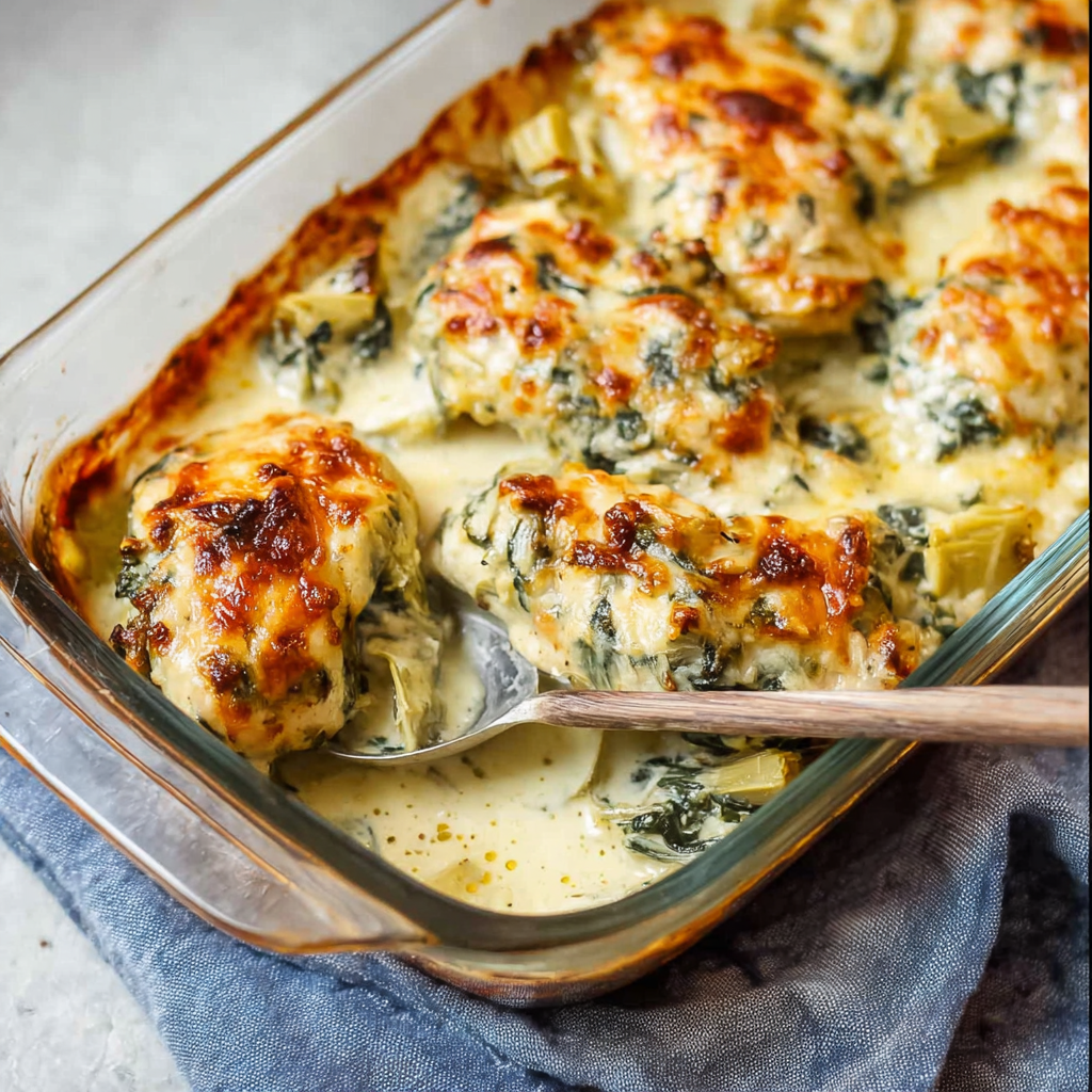 Closeup of melted mozzarella over spinach artichoke topping
