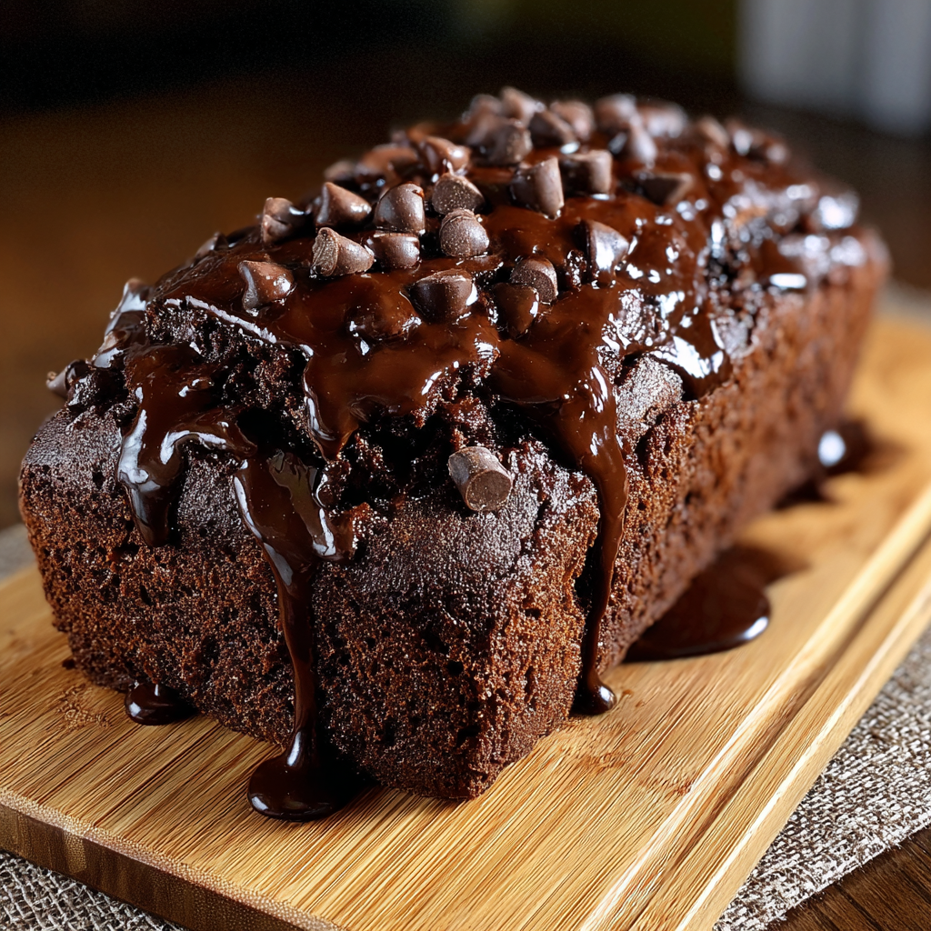 Sliced Hot Fudge Brownie Bread with drizzle