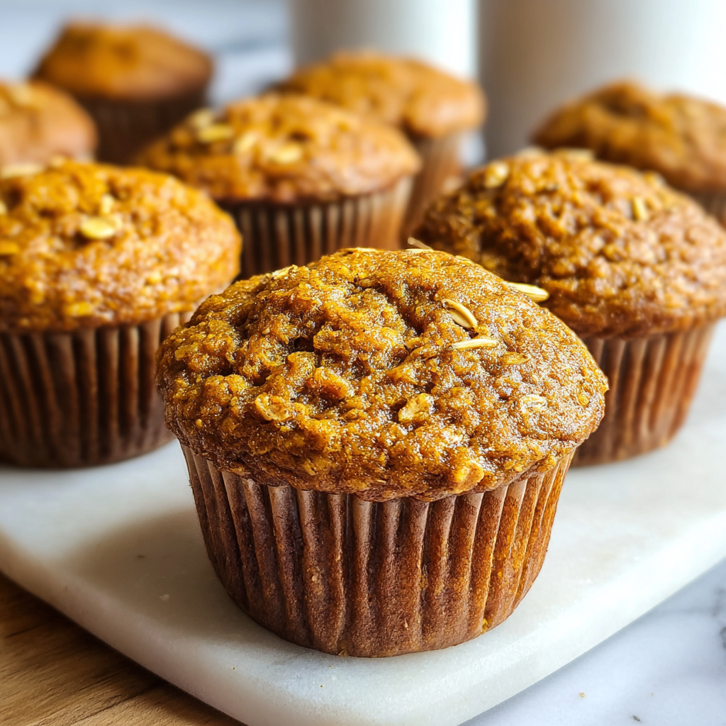 Two pumpkin muffins arranged on a plate