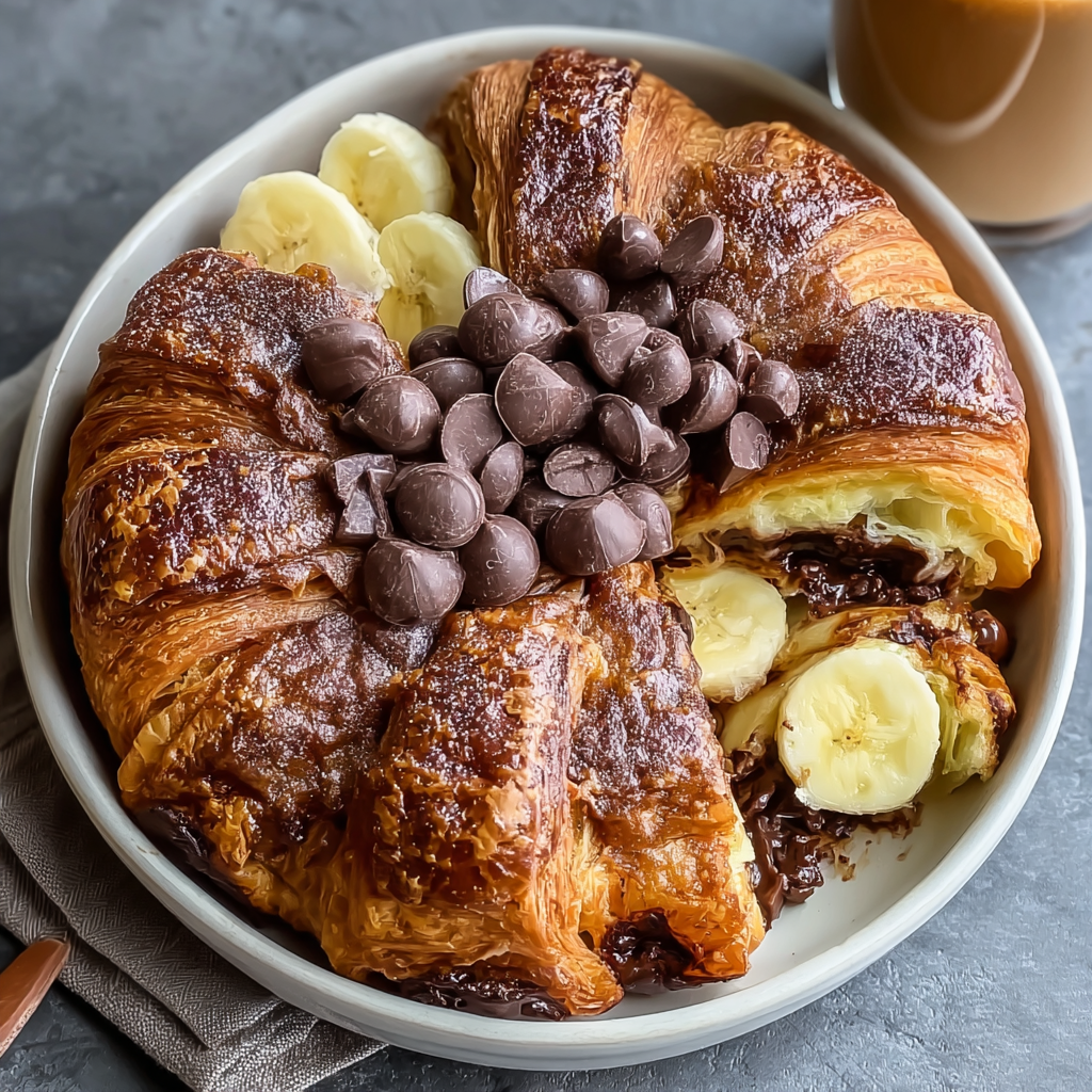 Close-up of pull-apart croissant custard with chocolate