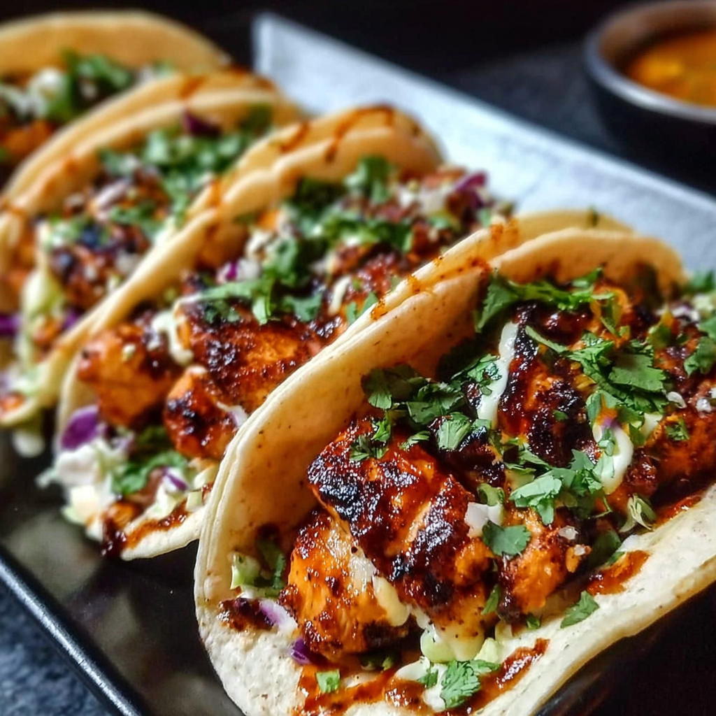 Close up of sauced chicken ready for tortillas