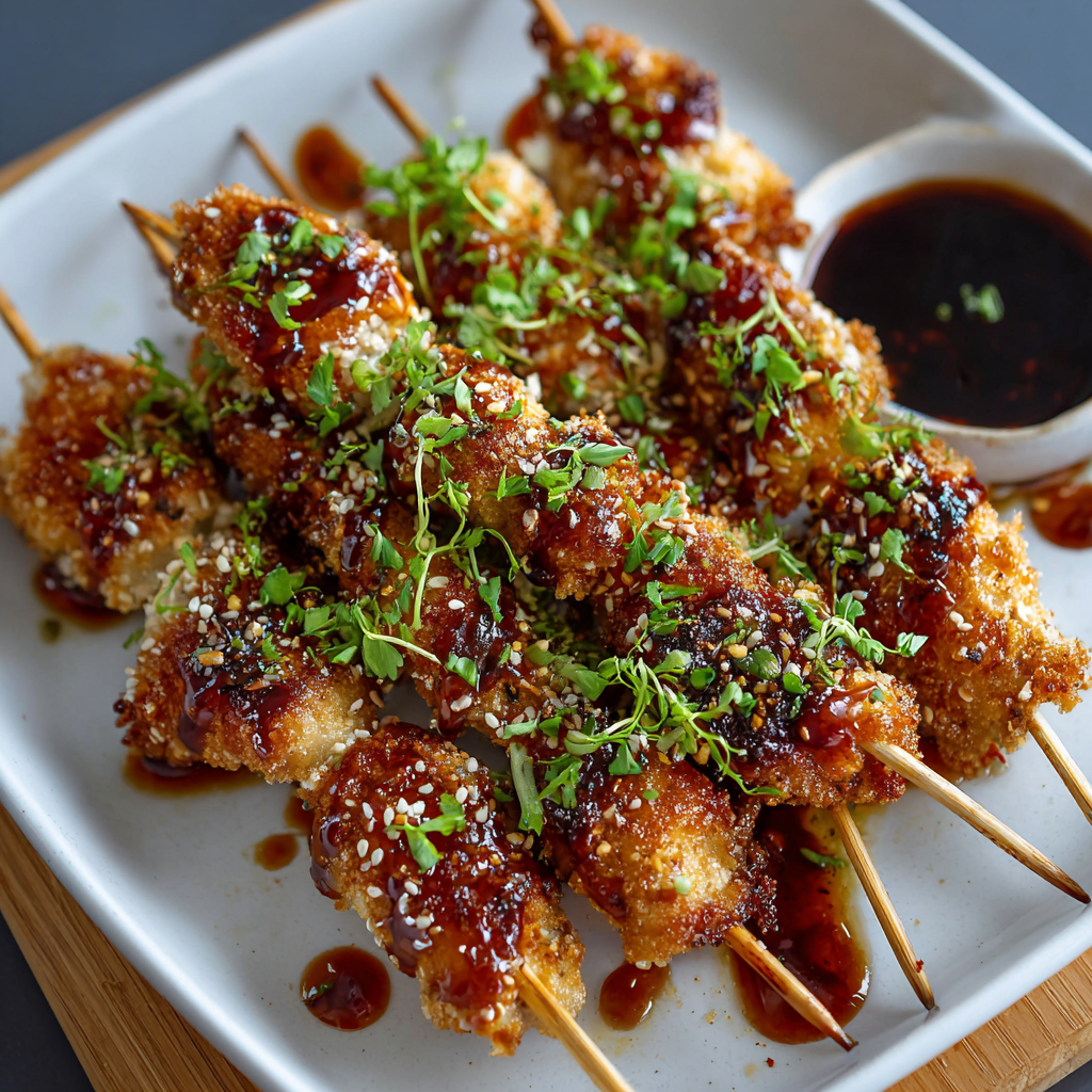 air fryer bang bang chicken skewers close-up