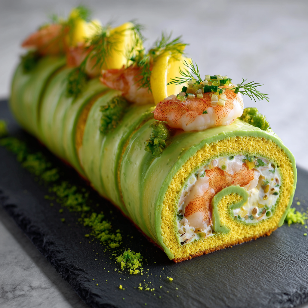 Bûche aux crevettes, avocat et citron vert