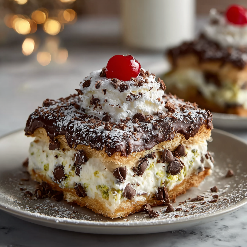 Close-up of a square showing ricotta filling and chocolate chips