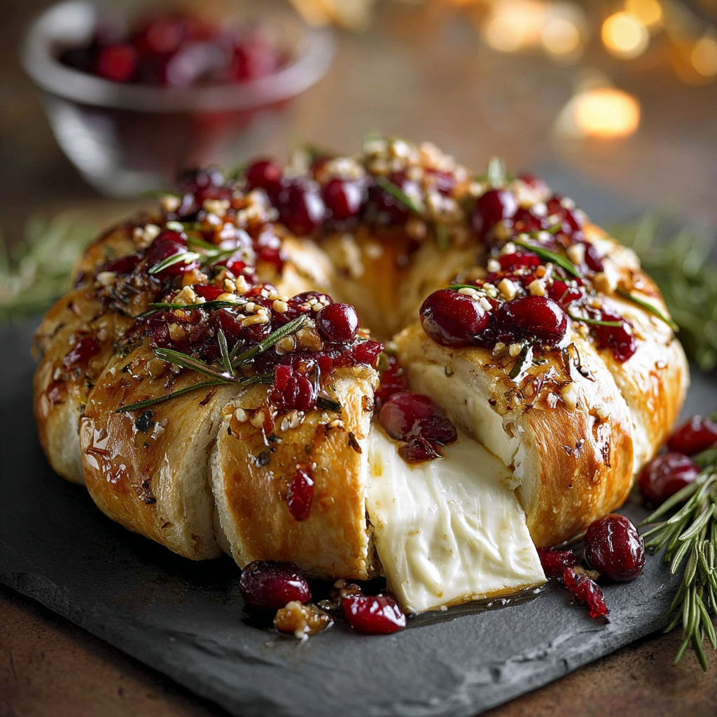 Brie Cheese and Cranberry Christmas Wreath