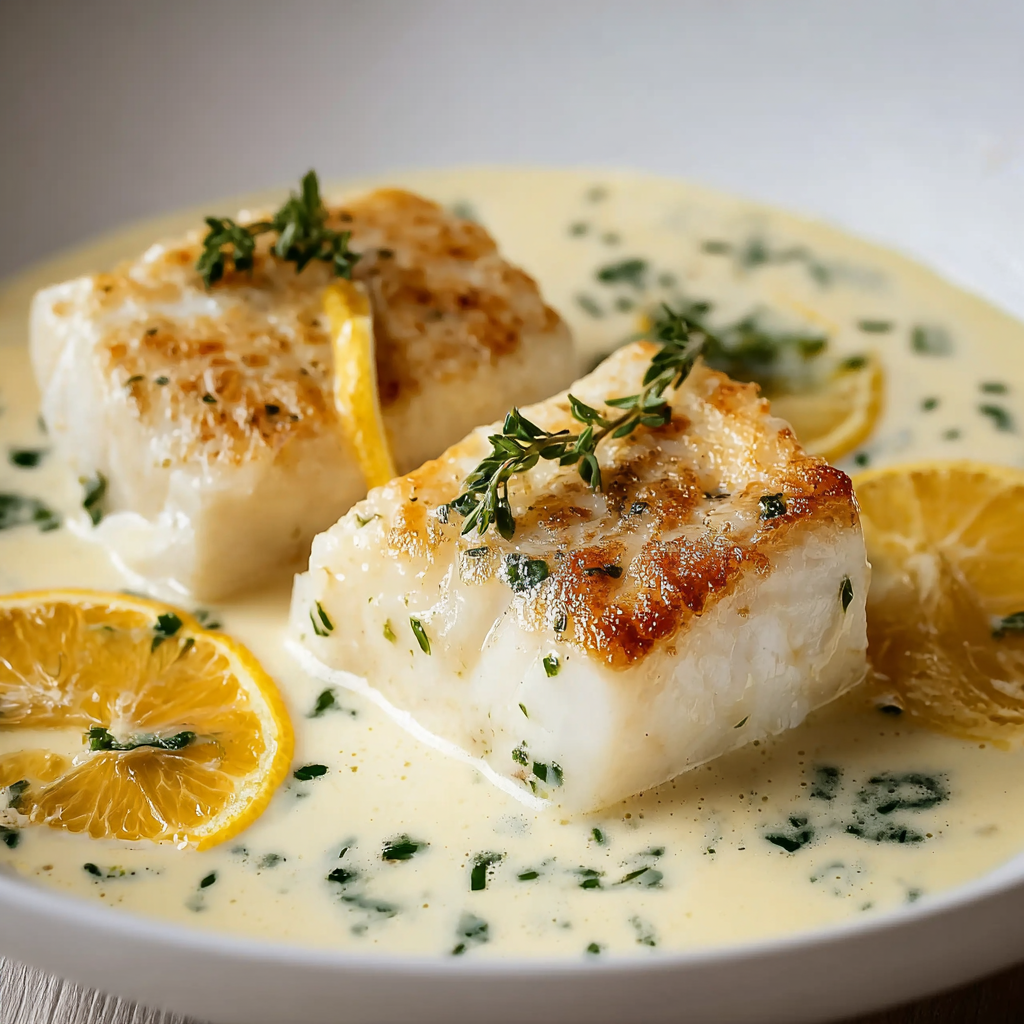 Dos de cabillaud nappés d'une sauce crémeuse au parmesan et citron