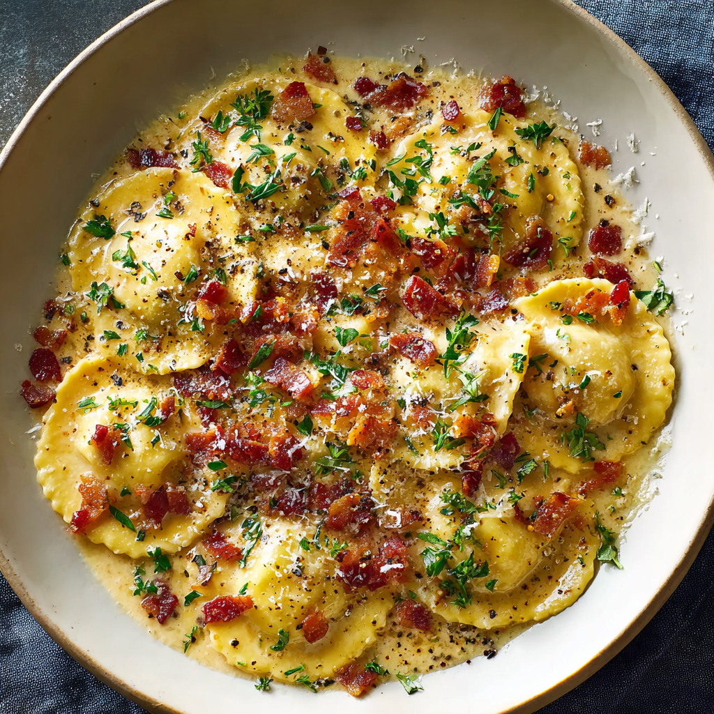 Olive Garden–Style Ravioli Carbonara