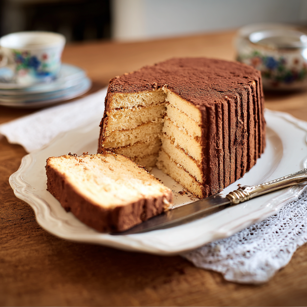 Gâteau Petit-Beurre au café démoulé et tranché