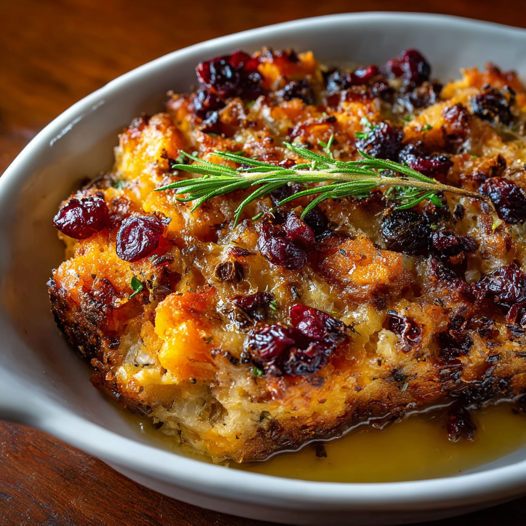 Serving suggestion for the gratin plated with fresh herbs