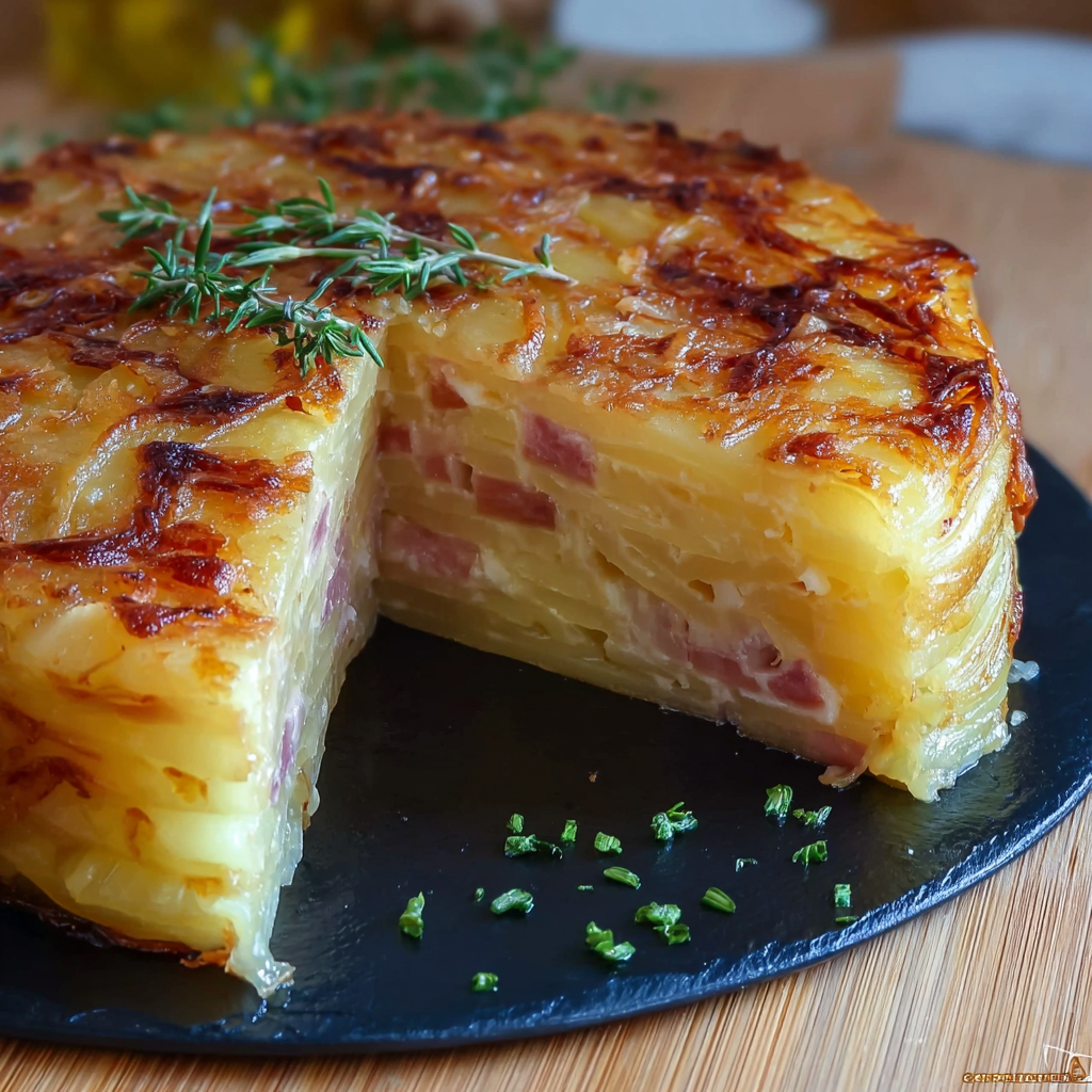 Portion de gâteau de pommes de terre servie avec salade