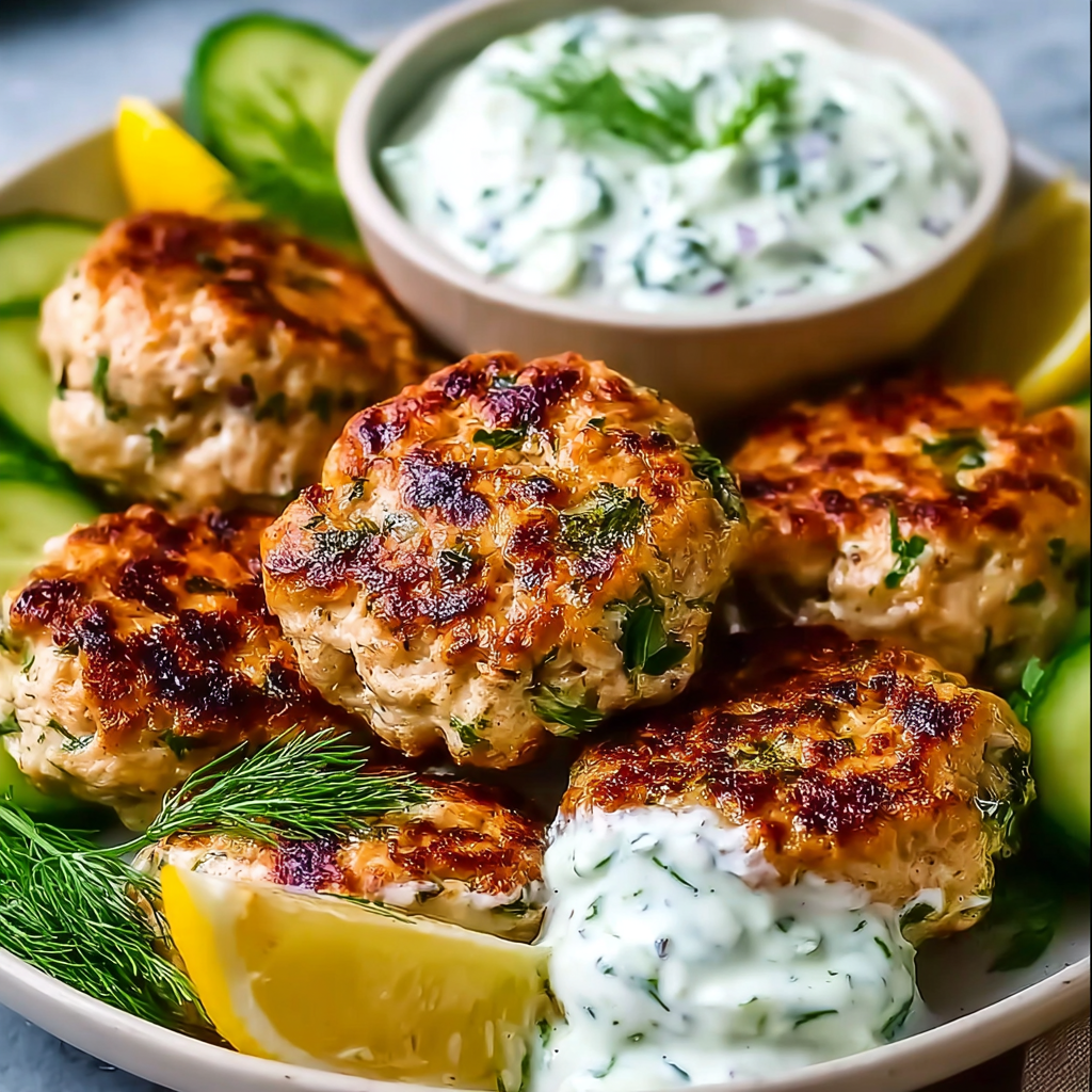 Baked Greek chicken meatballs on parchment