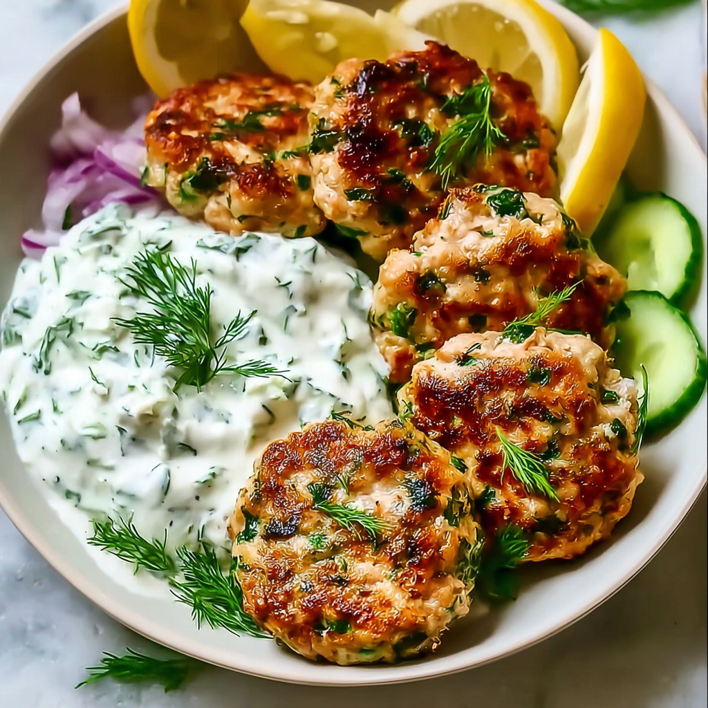 Tzatziki sauce in a bowl with fresh herbs