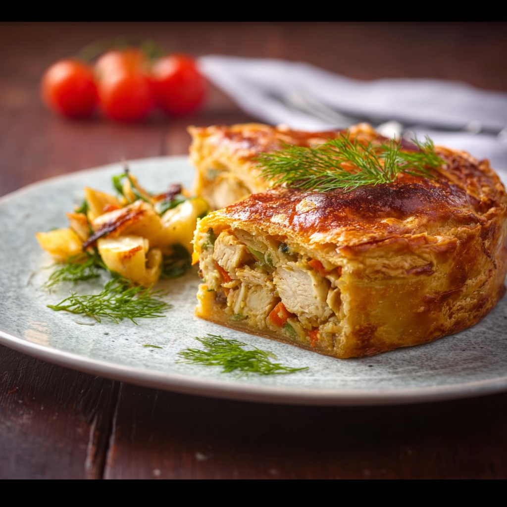 Tourte au poulet et légumes dorée