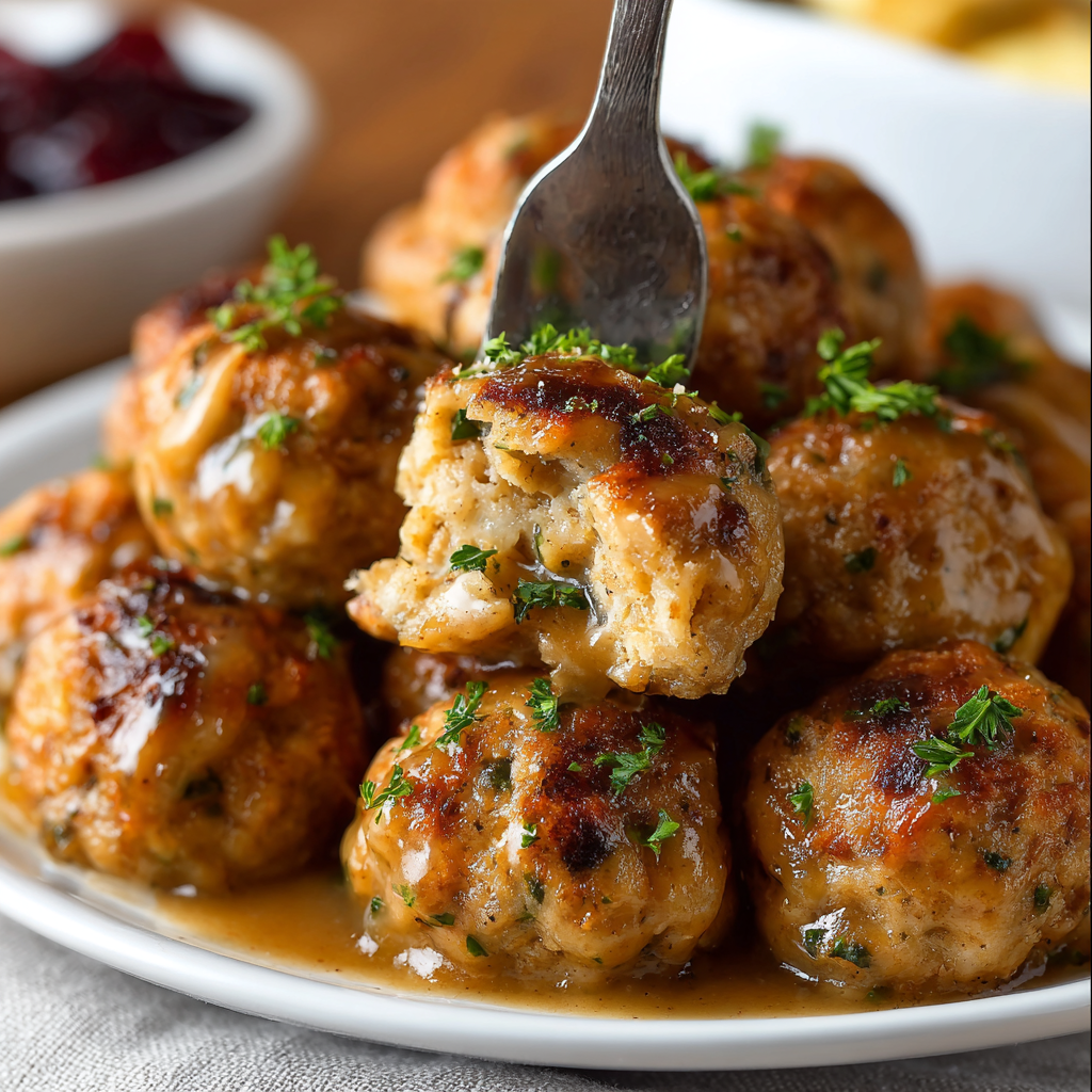 Close-up of golden stuffing balls
