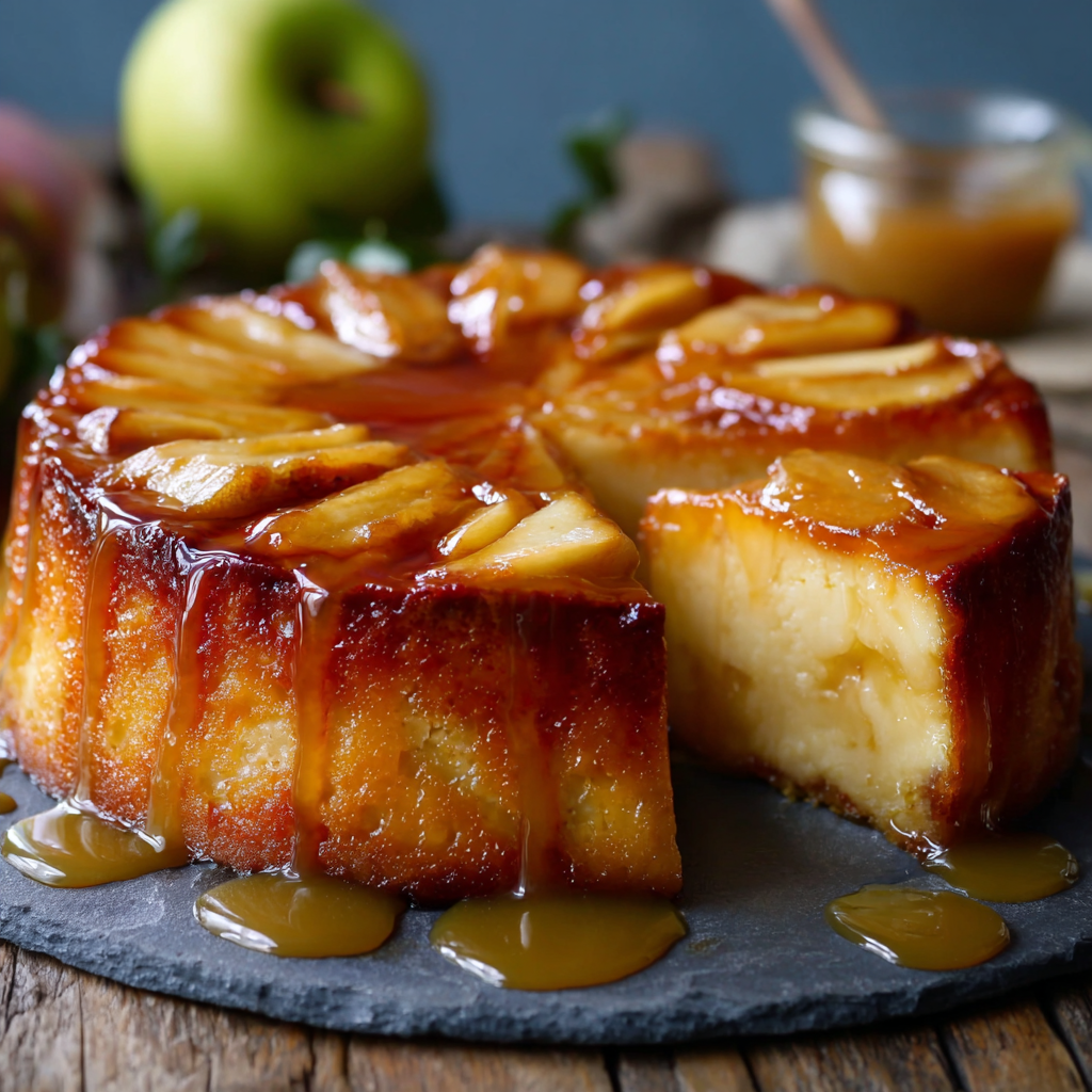 Gâteau flan aux pommes tranché