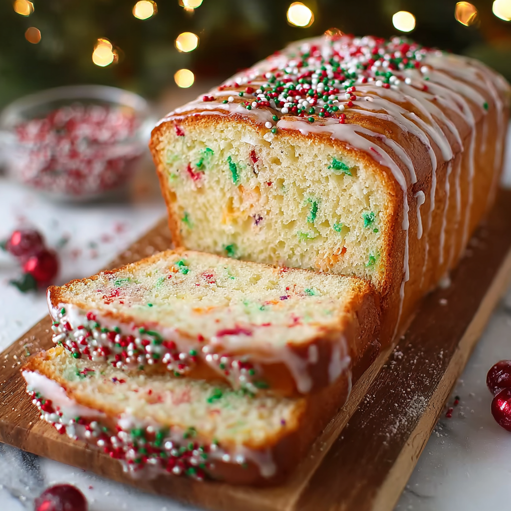 Sliced bread with festive sprinkles on a plate
