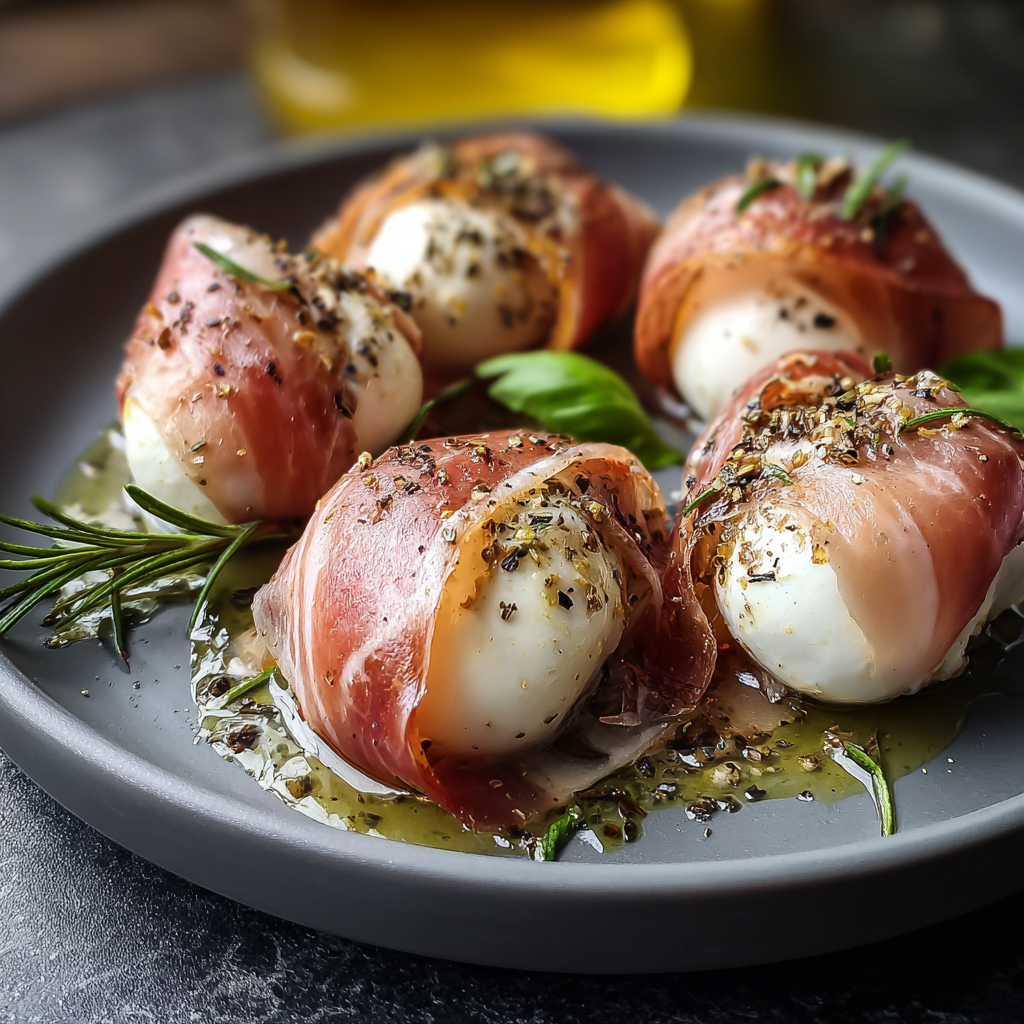 Close up of prosciutto crisping in the oven