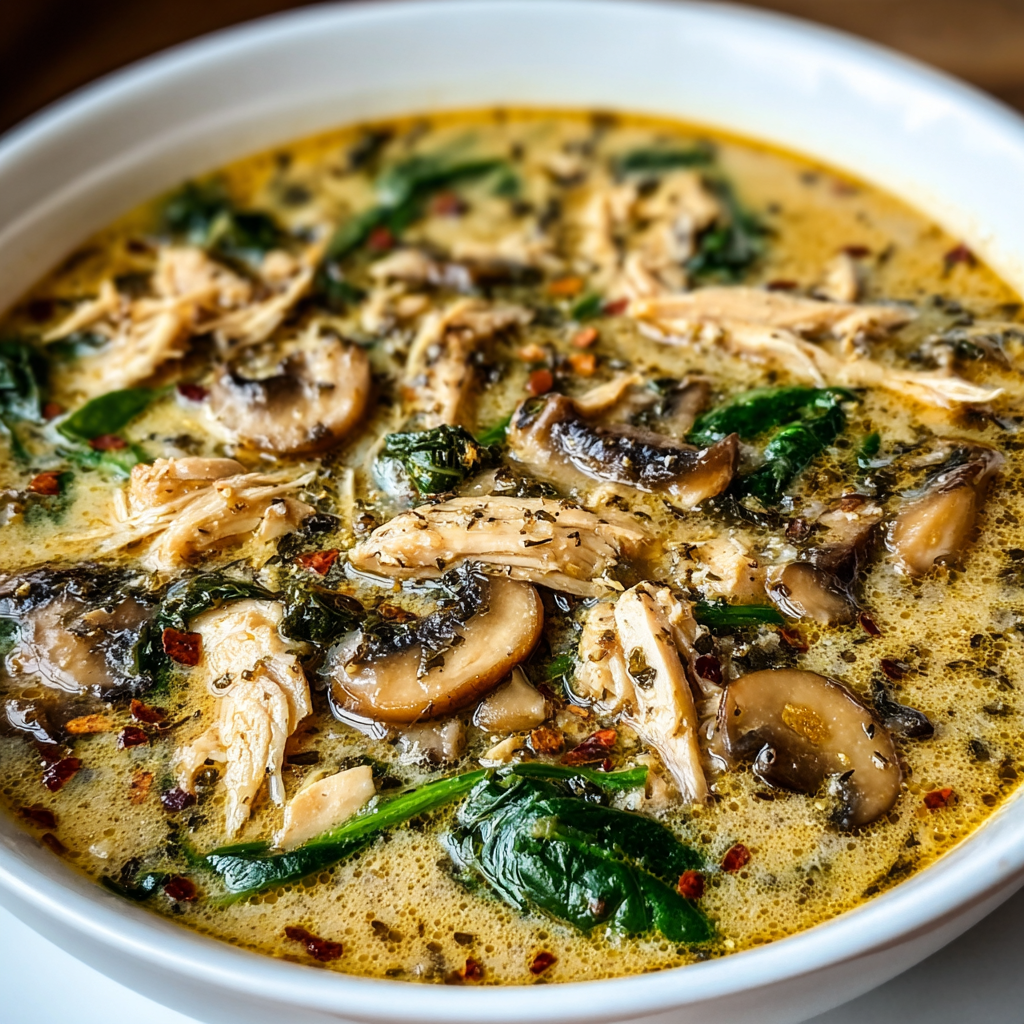 Ingredients for mushroom soup on a cutting board