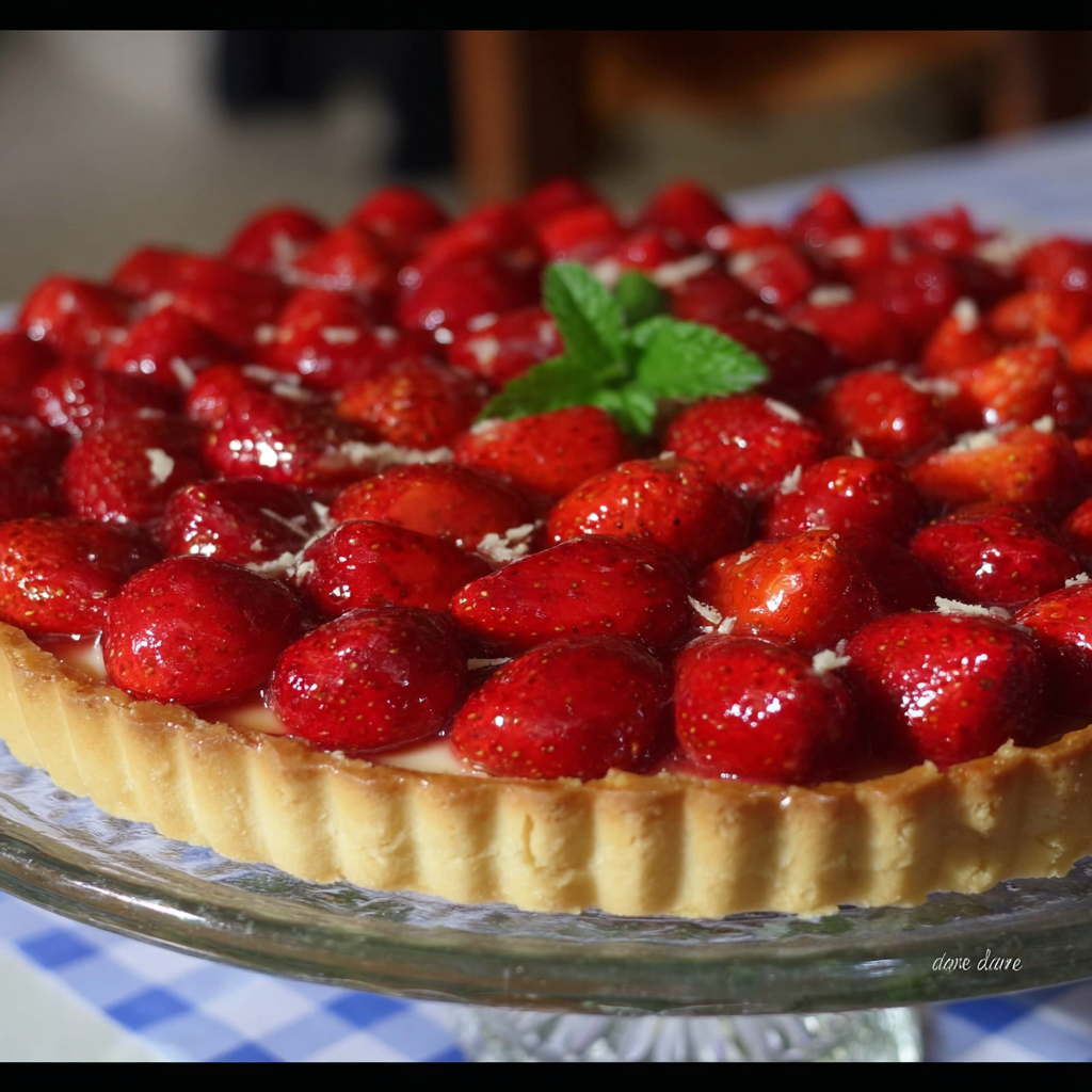 Tarte aux fraises entière sur table