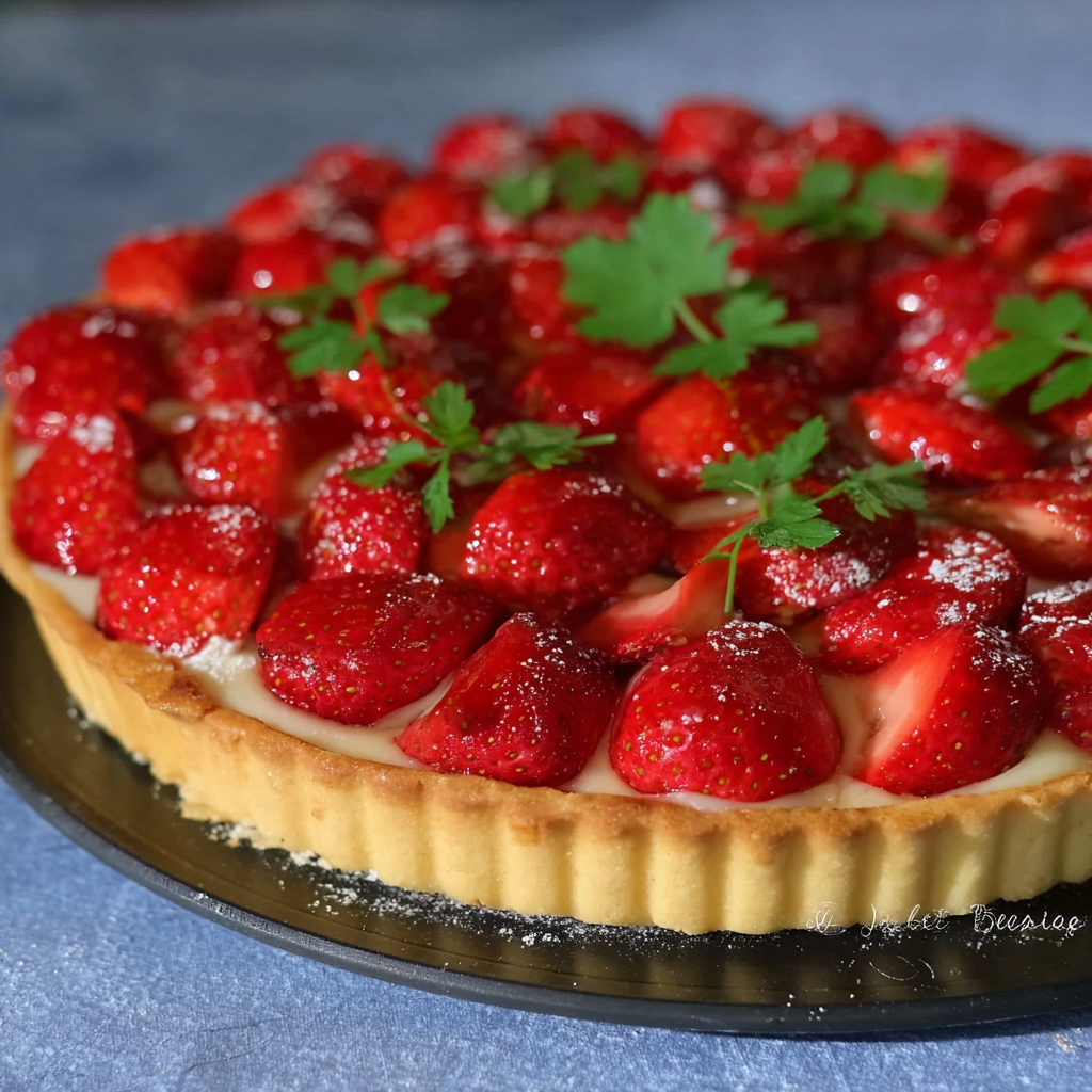 Part de tarte aux fraises nappée