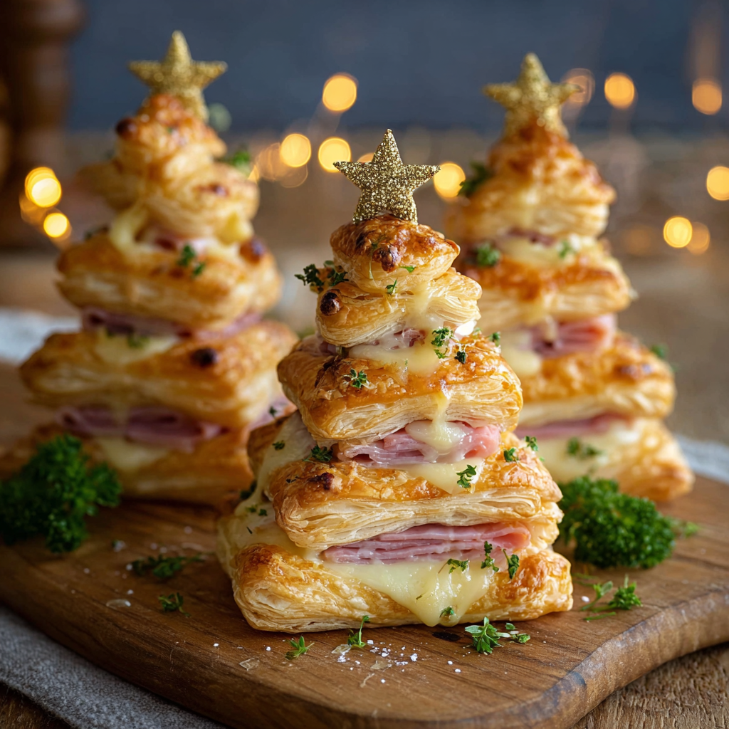 Close-up of a twisted puff pastry tree with seeds