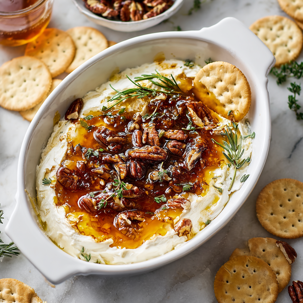 Baked goat cheese with fig jam bubbling in a dish