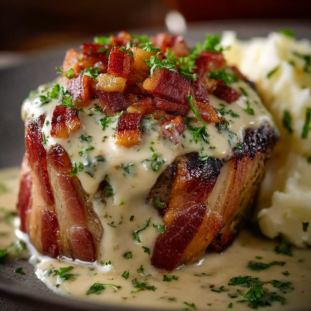 Filet mignon en cuisson avec lard