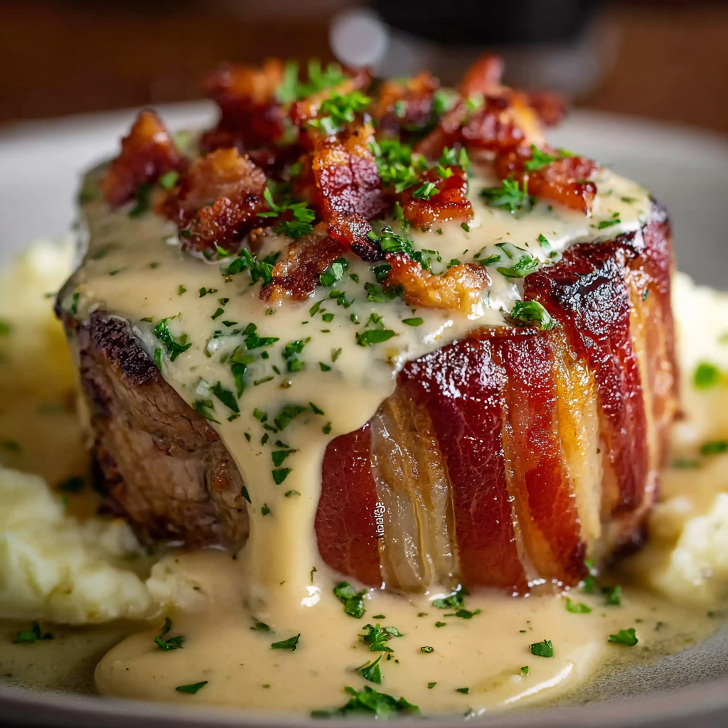 Assiette servie filet mignon, purée et sauce