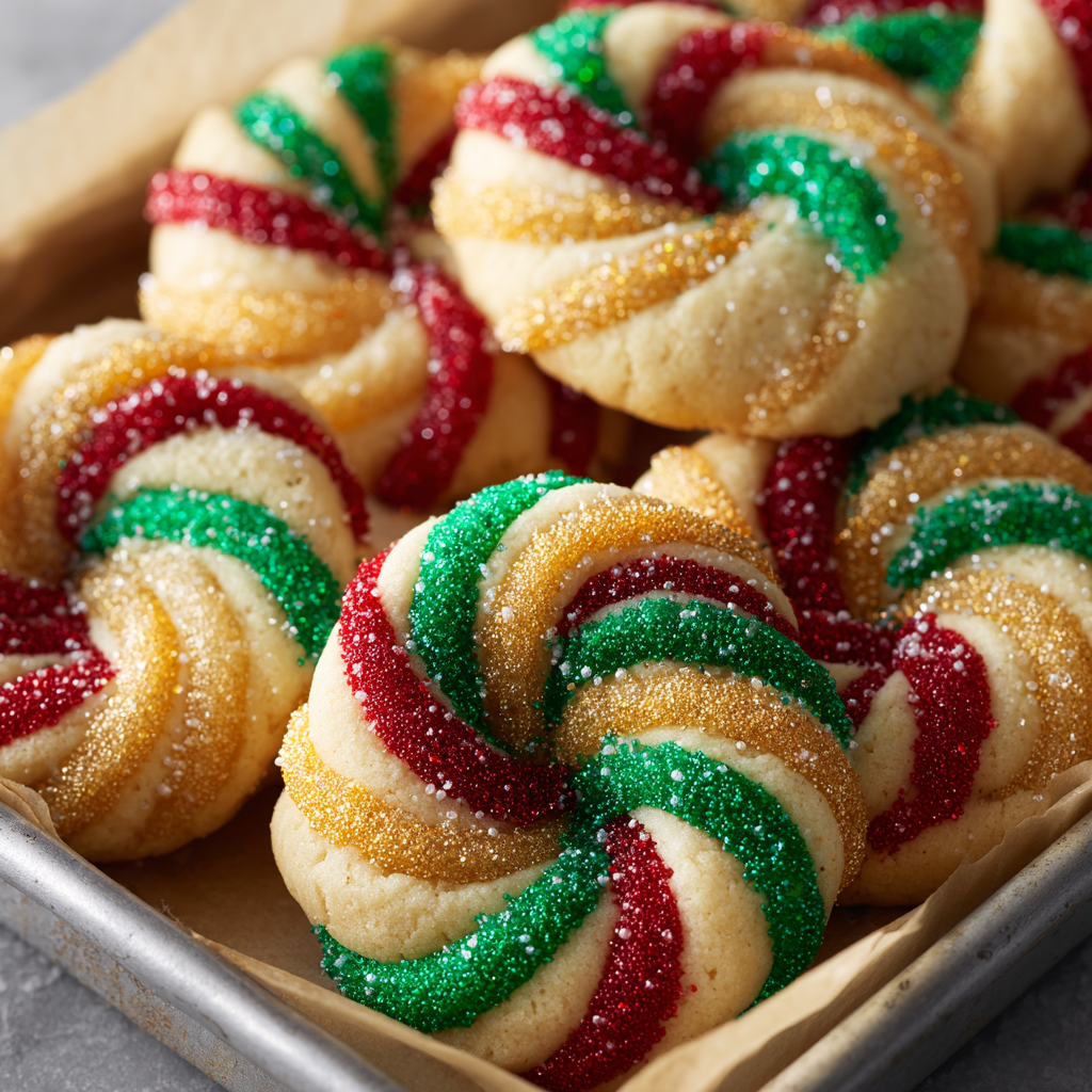 Decorated Christmas cookies with sprinkles and candy cane