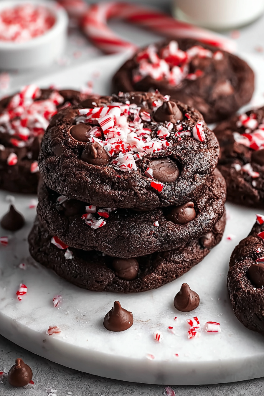 Close up of peppermint and chocolate chips in cookie dough