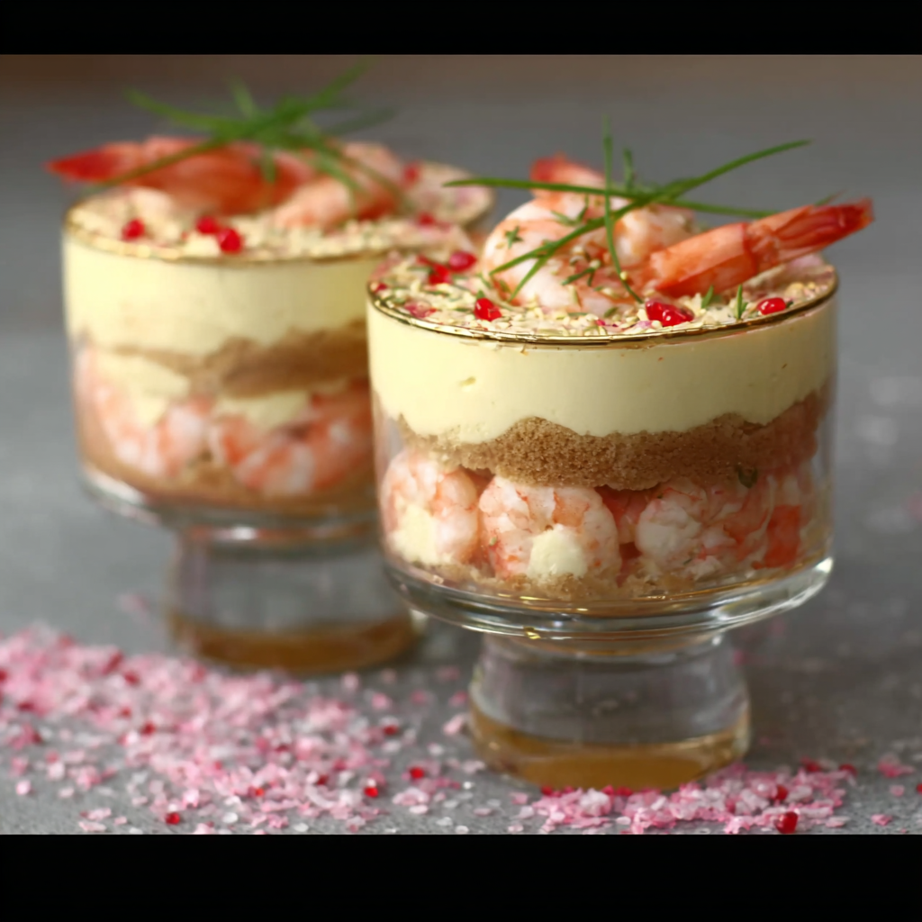 Tiramisu aux Crevettes Roses en Verrines