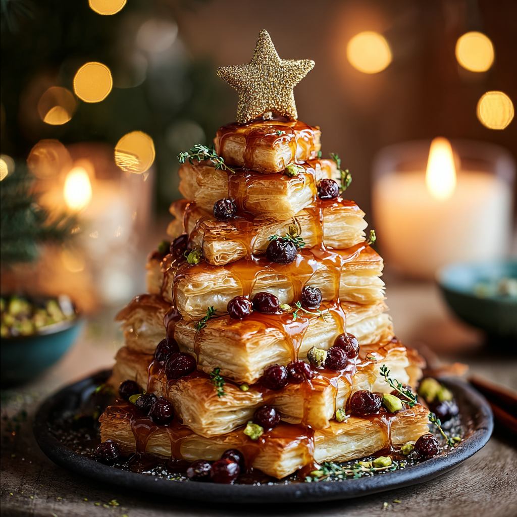 Sapin feuilleté décoré