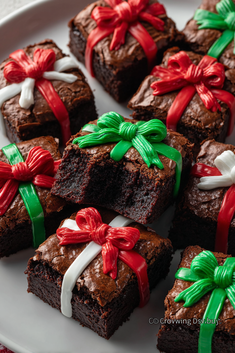 Cut brownies decorated like presents
