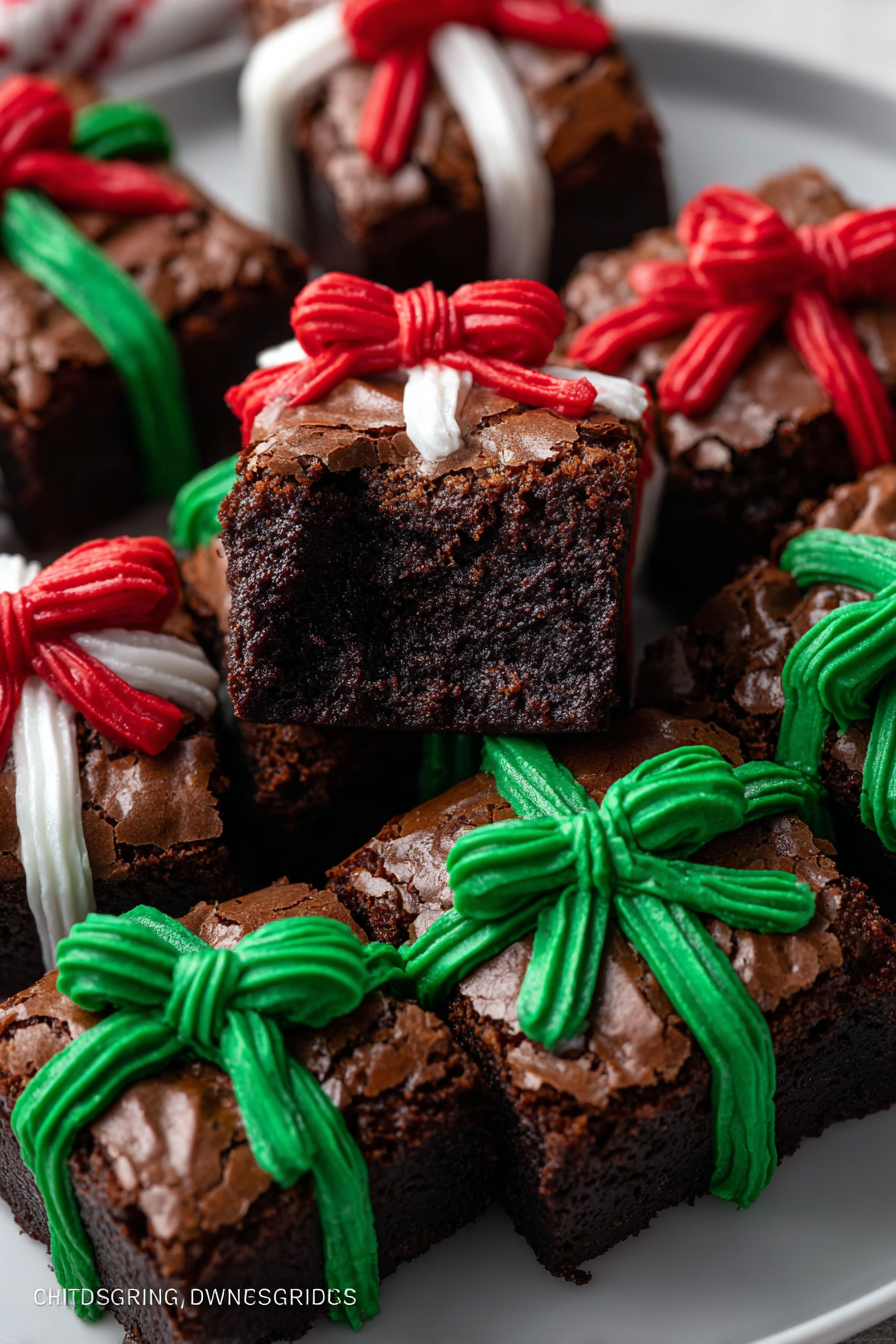 Assorted decorated brownies on a platter