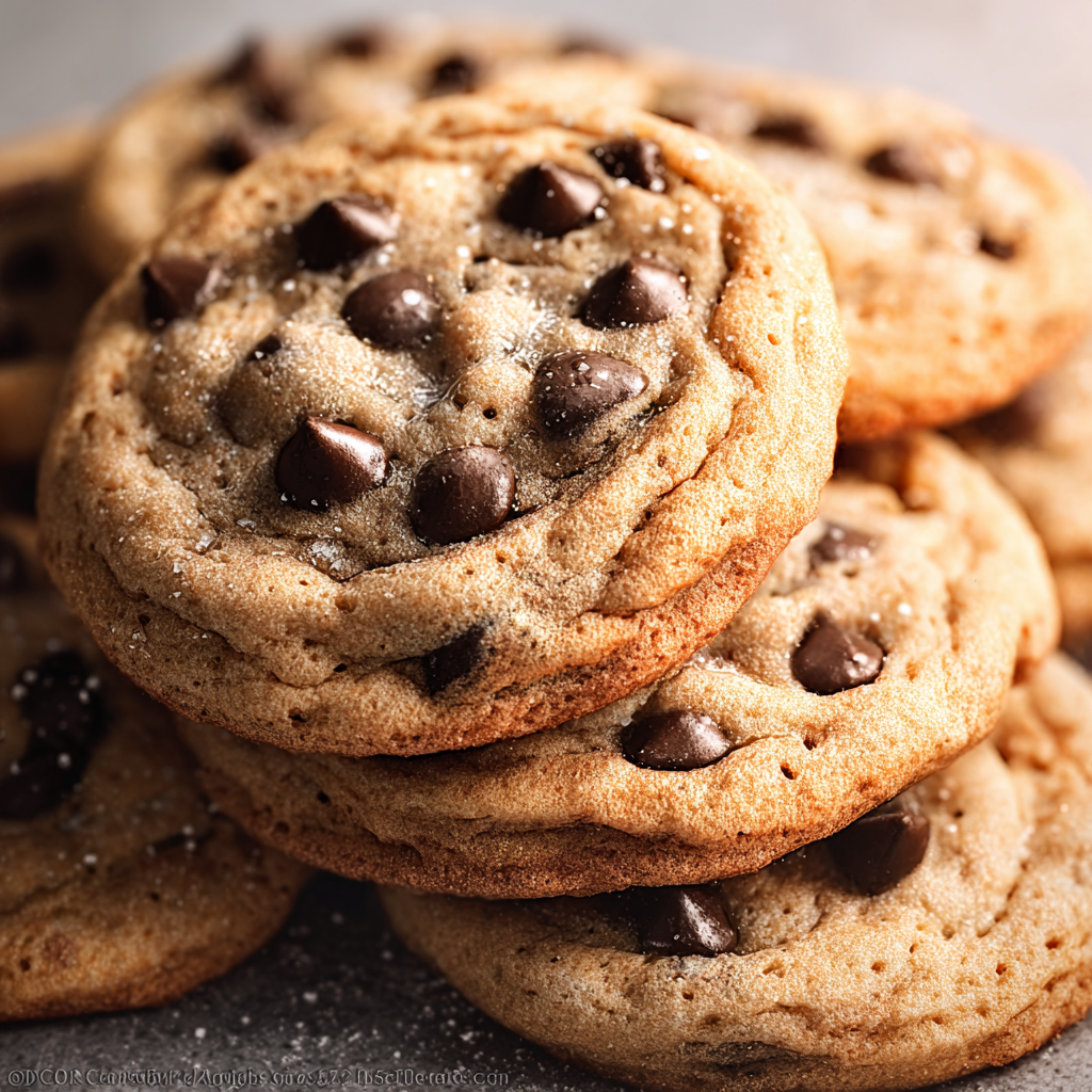 Freshly baked chocolate chip cookies on a cooling rack