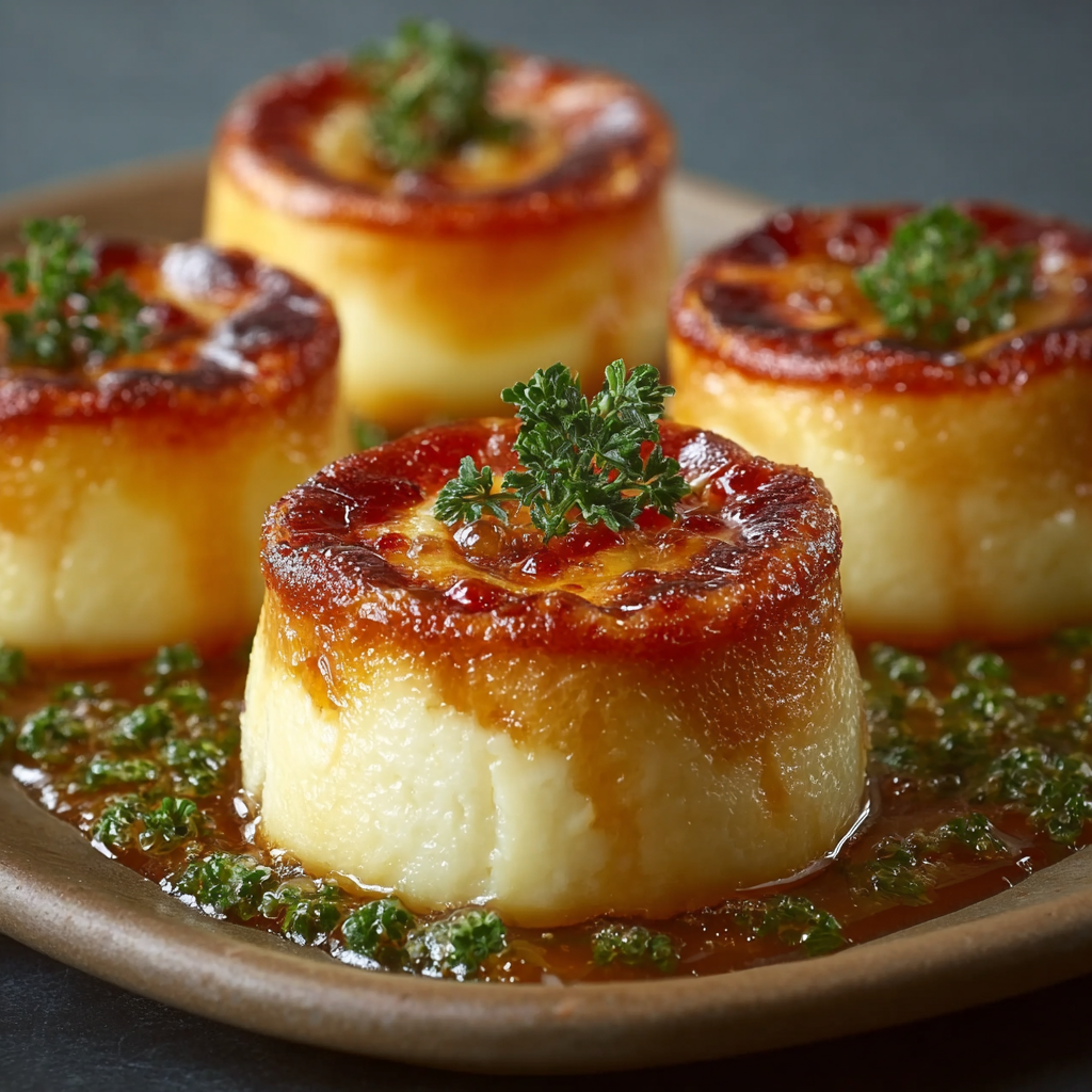 Petits flans au thon dans des ramequins, dorés