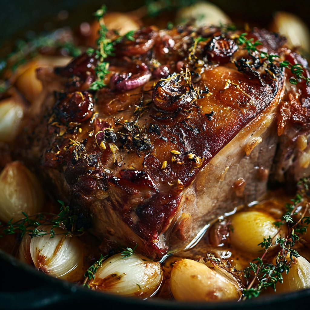Épaule d'agneau confite au miel et moutarde