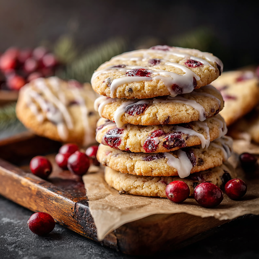 Tray of freshly baked cranberry orange cookies