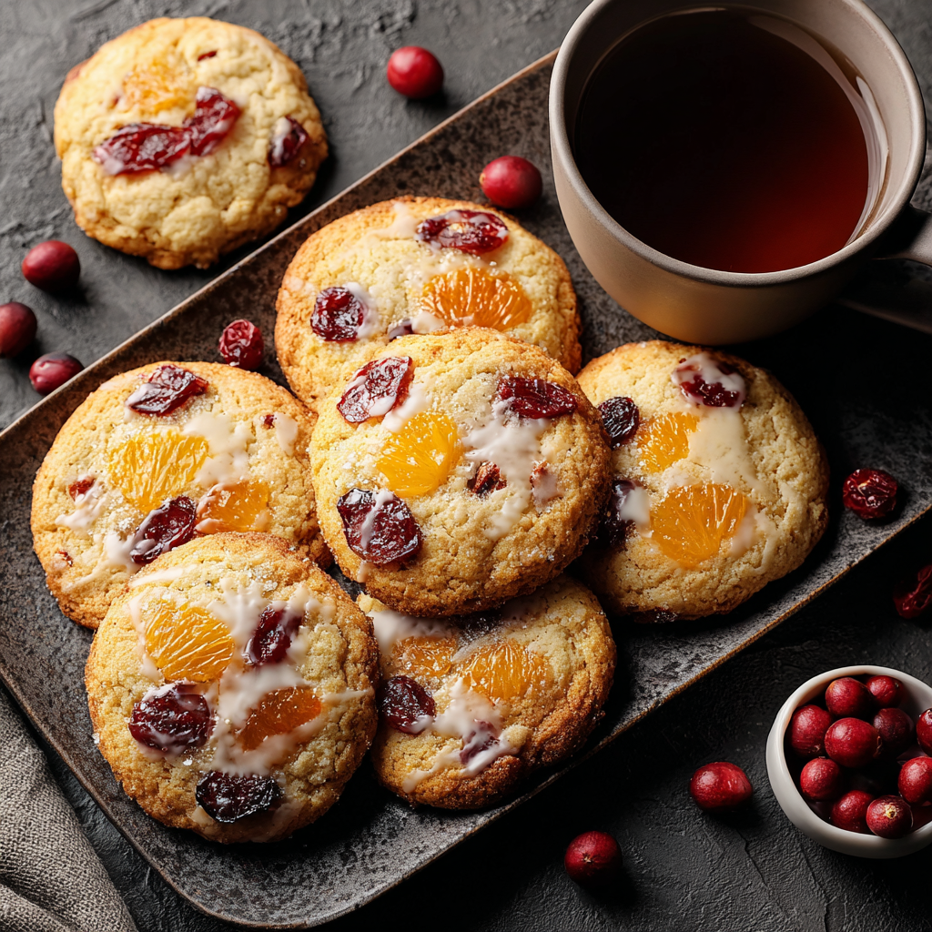 Close-up of a cranberry orange cookie with visible zest and cranberries