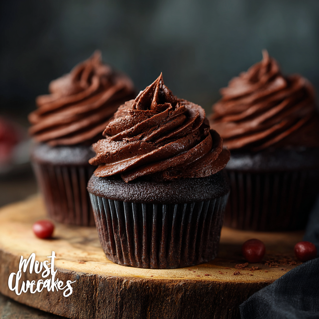 Moist chocolate cupcakes on a wire rack