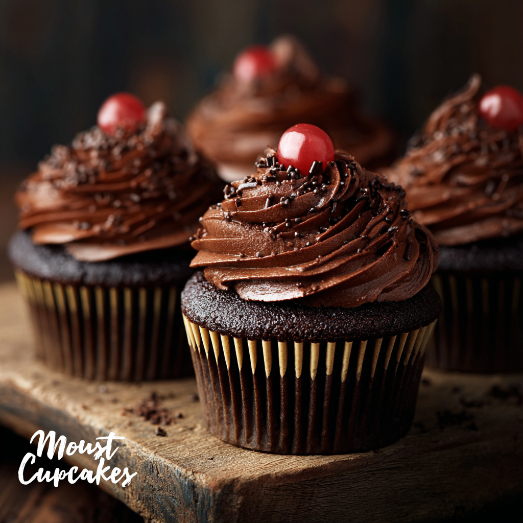 Hand piping chocolate buttercream on cupcakes