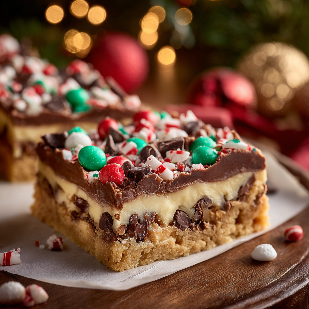 Close-up of colorful holiday M&Ms on bars