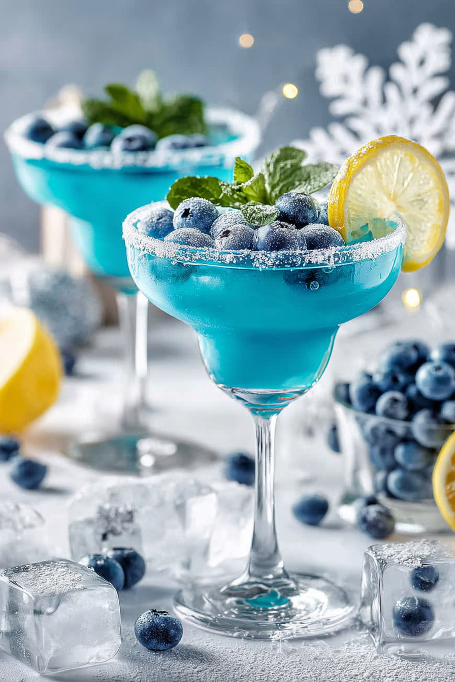 Fresh blueberries and a cocktail in a glass