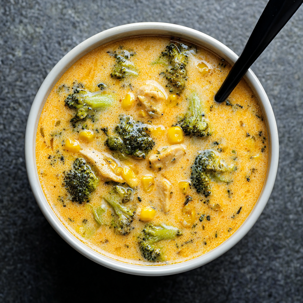 Bowl of creamy broccoli cheddar soup