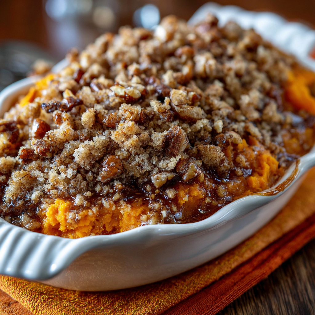 Sweet potato casserole with pecan streusel