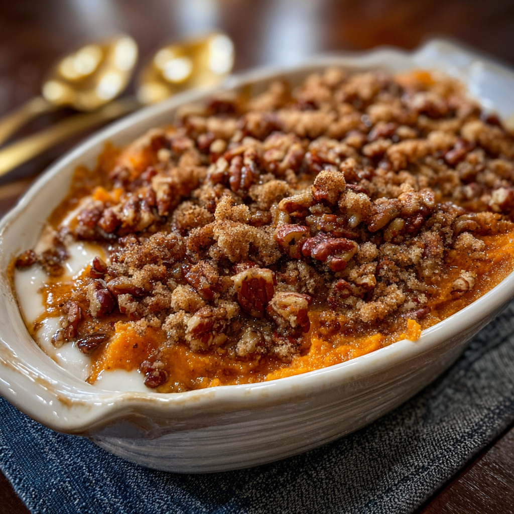 Close up of pecan streusel topping