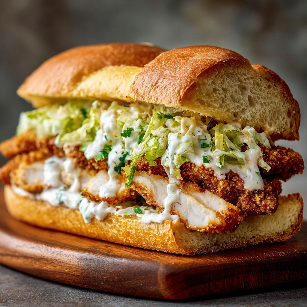 Crispy Chicken on toasted roll with romaine and Parmesan