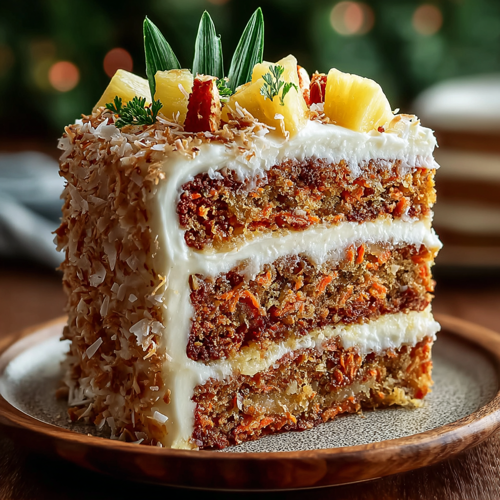 Sliced pineapple carrot cake with frosting