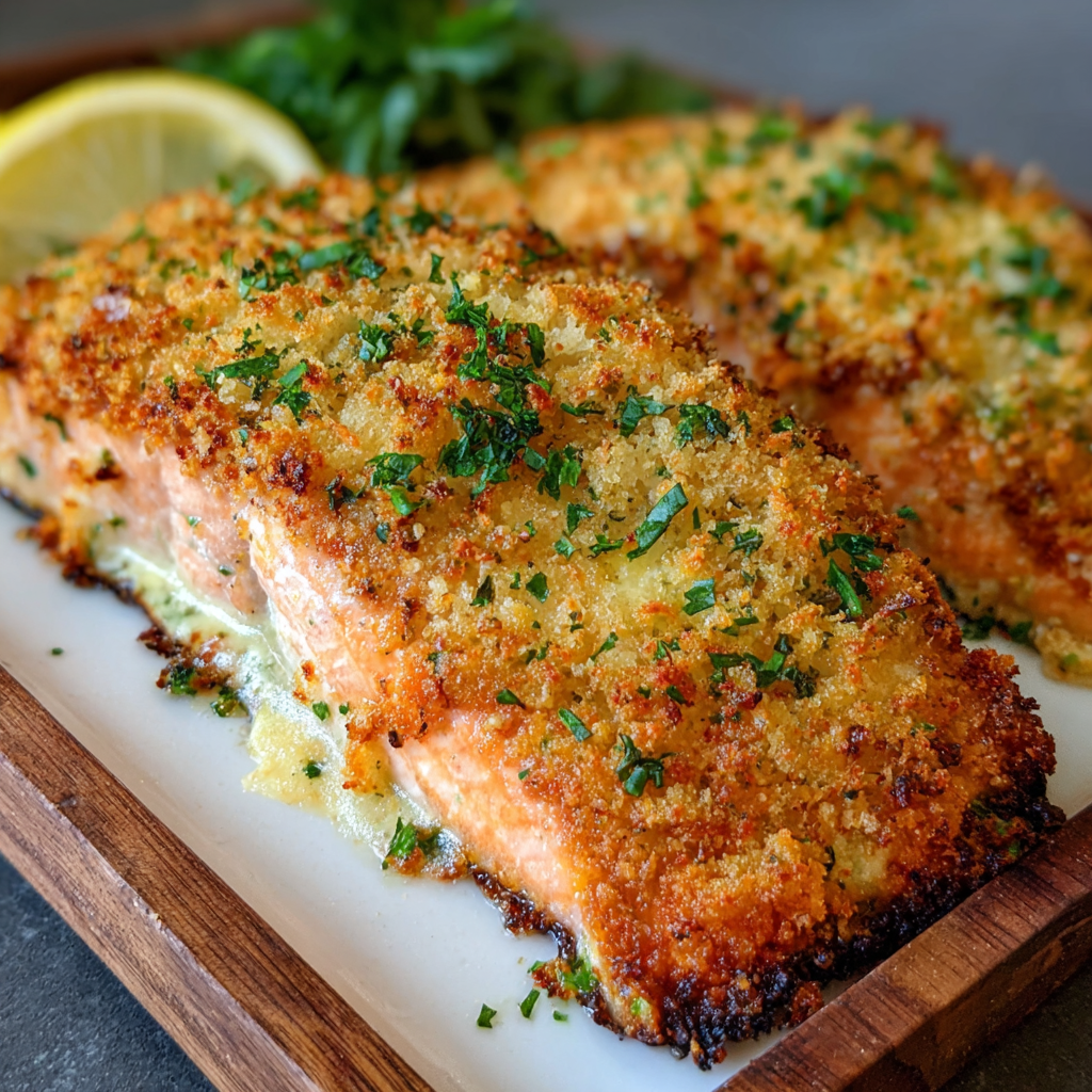 Plated salmon with lemon and herbs